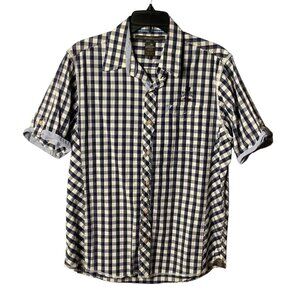 Lion Vanguard‎ Men Large Authentic Blue Checkered Short Sleeve Shirt 100% Cotton